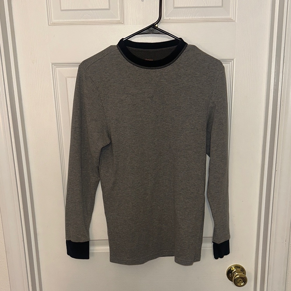 Hanes Gray Long Sleeve Crewneck with Black Trim